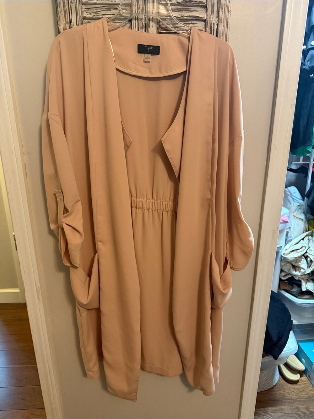 Tahari Blush Open-Front Long Sleeve Dress/Overlay